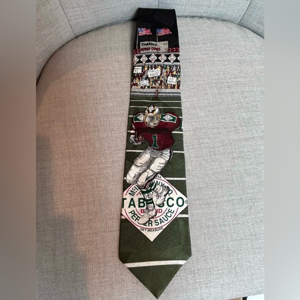 Tabasco Men's Tie with Football Design - Green and Black